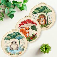 Embroidery Set, 20x20cm/7.9x7.9 Inches, Raindrops Animals, 2D Flat Printing Handmade DIY Beginner Embroidery Set, Including Embroidery Cloth,Instruction Manual,Embroidery Frame And Needle And Thread, Handmade Artwork As A Gift For Friends Or Famil - 20x20cm/7.9x7.9 In - View 2