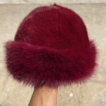 1 Faux Fox Fur Bucket Hat Faux Mink Fur Thickened Versatile Fashion High-End Fedora - Burgundy - View 3