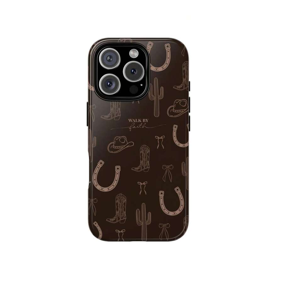 西方基督教 Walk By Faith 手機殼,相容 iPhone 17 16 15 14 13 12 11 Pro Max - 咖啡棕 - 查看 1