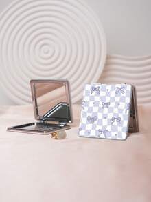 1PC Y2K Series Portable Vanity Mirror, Foldable Lightweight Ultra-Thin Convenient Hand Mirror, Durable PU Leather, Suitable For Multiple Scenarios And All People, Foldable Small Square Mirror, Pocket Mirror, Cartoon Bow Cherry Heart Plaid Pattern Design, Exquisite Delicate Foldable Structure, Durable Reliable Drop-Resistant, Easy To Carry, Handheld Makeup Mirror, 180° Flip Cover, Multi-Function Mini Mirror, Compact Mirror, Mirrors - Multicolor - View 2