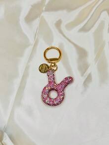 1PC Rhinestone Zodiac Sign Keychain, Silver Pink Astrology Bag Charm, Minimalist Horoscope Pendant Key Ring, Birthday Graduation Gift For Women - Pink - View 14