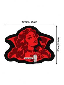 1pc Tattoo Flash Vampire Girl Shaped Area Rug, Black Red Gothic Portrait Novelty Floor Mat, Irregular Die Cut Accent Rug, Soft Plush Alt Decor For Bedroom Living Room Studio Dorm, Traditional Tattoo Style Rug, Housewarming Gift - Black - View 9