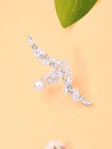 1pc Rhinestone Leaf Design Open Ring, Pearl Decor Exaggerated Ring, Elegant Bridal Wedding Party Stackable Women's Jewelry - Rhinestones - View 7