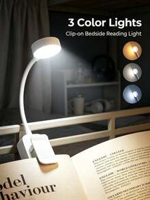 1pc Battery Powered Clip-On Reading Light, Book Clip Light, Clip-On Reading Lamp, Reading Light, Mini Desk Lamp, Reading Book Light, Portable Reading Light, Batteries Not Included, 3 Color Temperatures, Stepless Dimming, Mini Portable, Suitable For Bedroom Reading, Living Room Reading, Bed Reading, Gift, Reading, Book Light, Reading Light, Book, Bookmark, LED Light, Lamp, Light, Book Accessories, Gift For Book Lovers, Fun Gift, Ramadan, Christmas, Home Decor - Reading Lamp - View 2