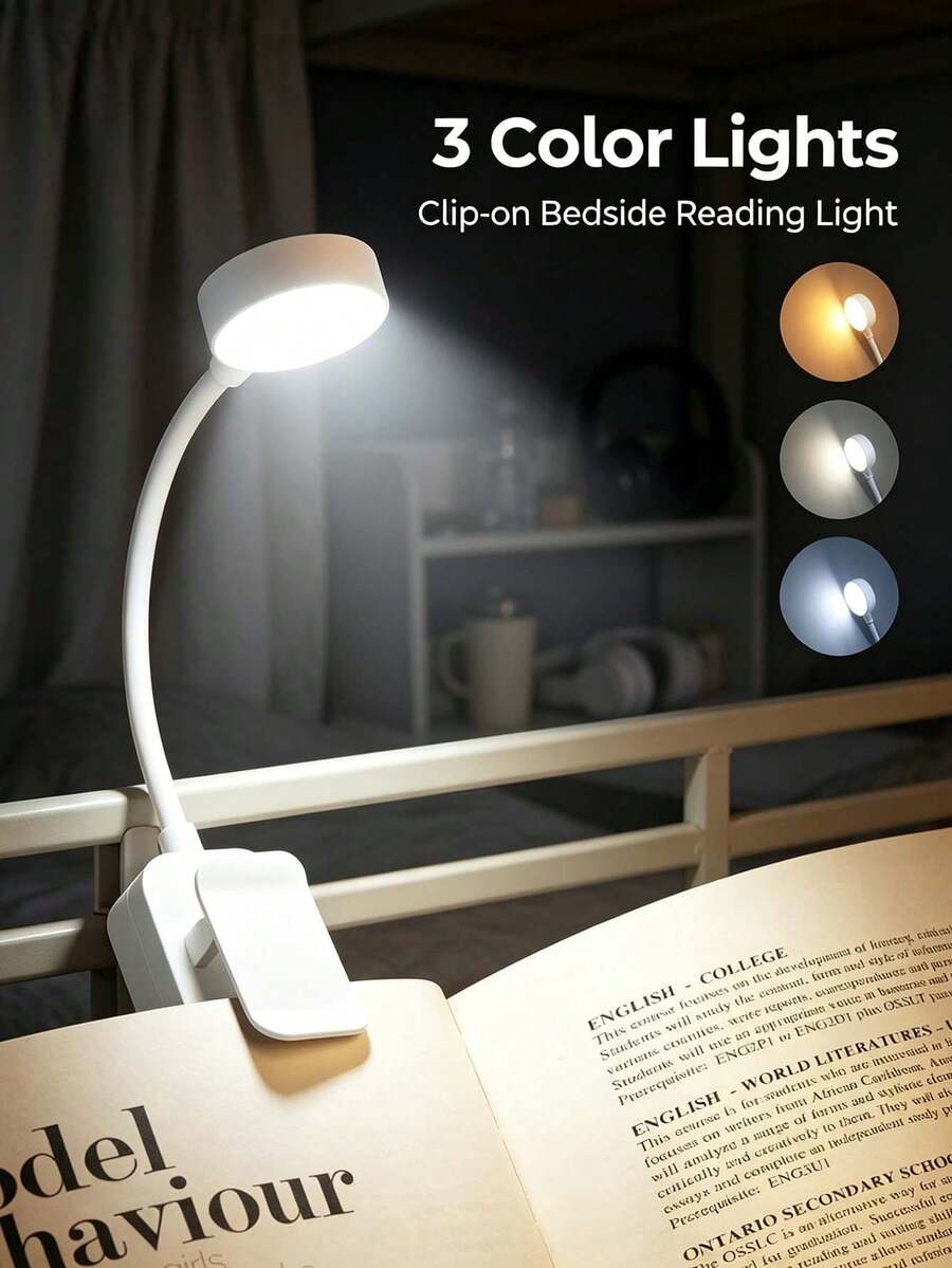 1pc Battery Powered Clip-On Reading Light, Book Clip Light, Clip-On Reading Lamp, Reading Light, Mini Desk Lamp, Reading Book Light, Portable Reading Light, Batteries Not Included, 3 Color Temperatures, Stepless Dimming, Mini Portable, Suitable For Bedroom Reading, Living Room Reading, Bed Reading, Gift, Reading, Book Light, Reading Light, Book, Bookmark, LED Light, Lamp, Light, Book Accessories, Gift For Book Lovers, Fun Gift, Ramadan, Christmas, Home Decor