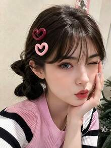 20/10件組 酒紅色 Y2K 愛心造型髮夾，耐用不傷髮，活力甜美可愛女孩與青少年髮飾，適合日常配戴、學校、度假與約會 - 彩色 - 查看 2