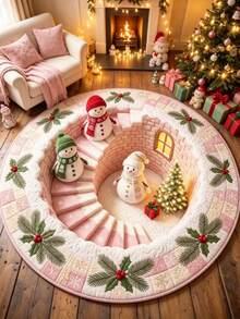 1pc 3-Piece Christmas Snowman Pattern Floor Mat, Bathroom Mat, Bathroom Rug, Door Mat, Small Rug, Carpet, Floor Mat, Home Decor, Area Rug, Outdoor Mat, Home Decor, Area Carpet, Bedroom Rug, Washable Carpet - Multicolor - View 1