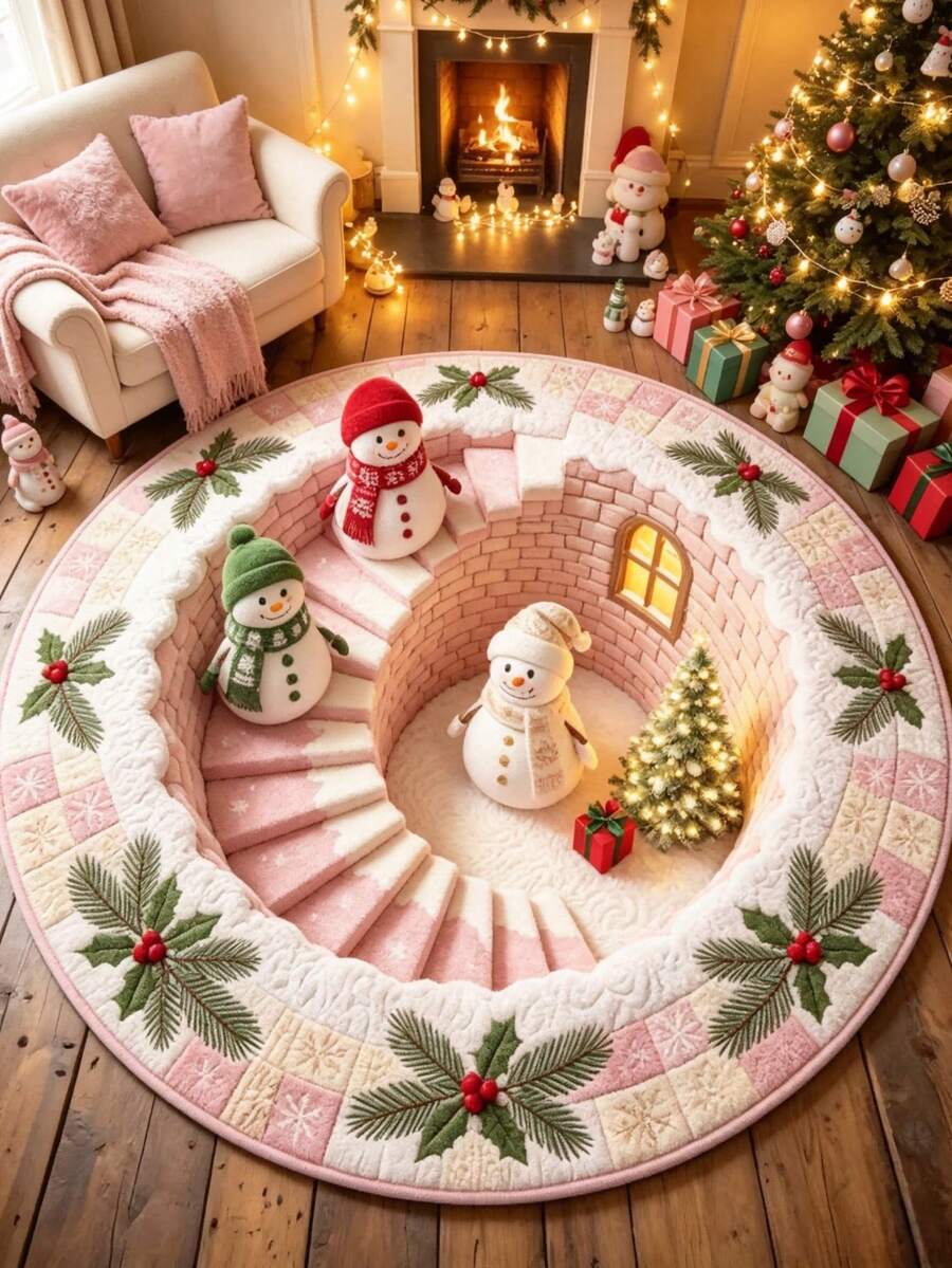 1pc 3-Piece Christmas Snowman Pattern Floor Mat, Bathroom Mat, Bathroom Rug, Door Mat, Small Rug, Carpet, Floor Mat, Home Decor, Area Rug, Outdoor Mat, Home Decor, Area Carpet, Bedroom Rug, Washable Carpet - Multicolor - View 1