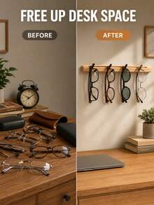 Minimalist Wooden Wall-Mounted Glasses Holder, Vertical Space-Saving, Fashionable Eyewear Storage Rack, No Drilling Required, Suitable For Home, Office, Entryway, Gift For Glasses Wearers, Retail Display Accessory - Multicolor - View 4
