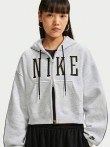 Nike Women's AS W NK STDO FLC MW OS CRP S F Knit Sweatshirt IU1131-051 - Grey - View 1