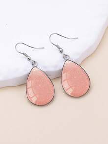 YUJUGLOW 1 Pair Minimalist Solid Color Pattern 316 Stainless Steel Water Drop Earrings, Suitable For Women's Daily Wear - Baby Pink - View 3