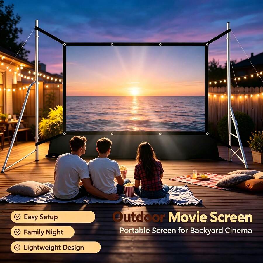 Portable Projector Screen With Edge Extension, 2-Minute Quick Installation, Includes Seamless Hooks, Screws, Ropes And Double-Sided Tape. Suitable For Home Theater, Outdoor Camping, Office Presentation And Party Games. Compact Foldable Design With No Creases, Compatible With Home Theater, Outdoor Camping, Office, Party Games Universal Projector Screen - one-size - View 1