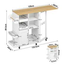 Kitchen Island On Wheels W/Drop Leaf,Kitchen Trolley W/ Towel&Spice Rack,Dual-Sided Sliding Tray,StorageCabinet,Open Shelves,Hooks,Serving Cart Storage Trolley For Kitchen,Dining,Living Room - White - View 9