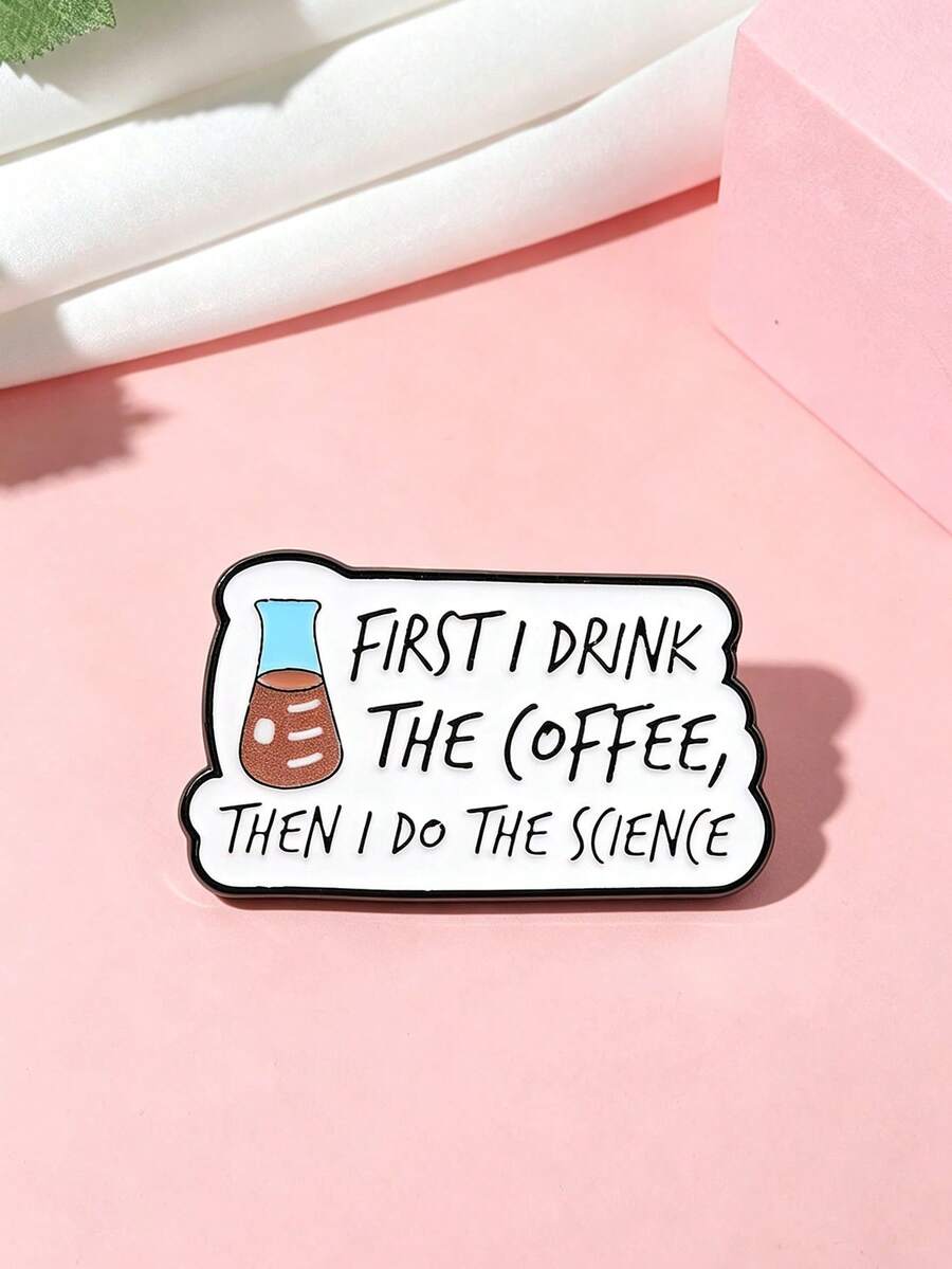 1 chiếc ghim cài men "Coffee First, Science Later", cài áo hình cốc thí nghiệm, huy hiệu meme khoa học hài hước, phù hợp cho ba lô và áo khoác