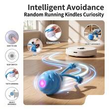 Smart Fully Automatic Rolling Dog Toy Ball, USB-C Rechargeable Interactive Pet Toy With Rope Knot, 3-Speed Obstacle Avoidance Mode, Dental Cleaning & Chewing Toy, Suitable For Indoor Solo Play And Small To Medium Dogs - Blue - View 13