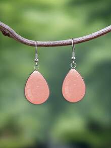 YUJUGLOW 1 Pair Minimalist Solid Color Pattern 316 Stainless Steel Water Drop Earrings, Suitable For Women's Daily Wear - Baby Pink - View 6