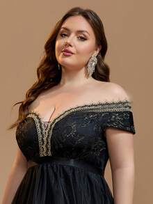 Gaun Malam Wanita Ukuran Besar dengan Model Bahu Terbuka, Cocok untuk Tamu Pernikahan, Pengiring Pengantin, Acara Formal, Prom, dan Acara Pulang Kampung - Hitam - View 8