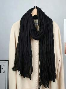 1pc Women's Solid Color Pleated Scarf, Spring/Summer Long Silk Scarf, Fashionable Unique Waist Accessory - White - View 4