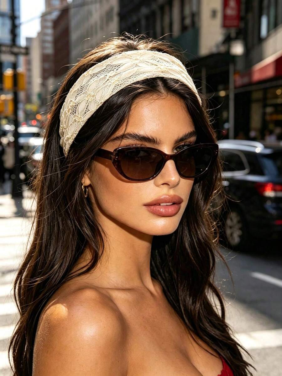 1pc Women's Wide Lace Headband, French Vintage Floral Print Hair Accessory, Suitable For Daily/Date/Vacation - Multicolor - View 1