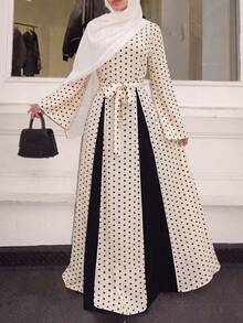 Women's Polka Dot Pattern Round Neck Long Sleeve Arabian Dress - Multicolor - View 2