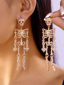 2 Buah Anting Tengkorak Halloween Berlian Penuh - Emas - View 1