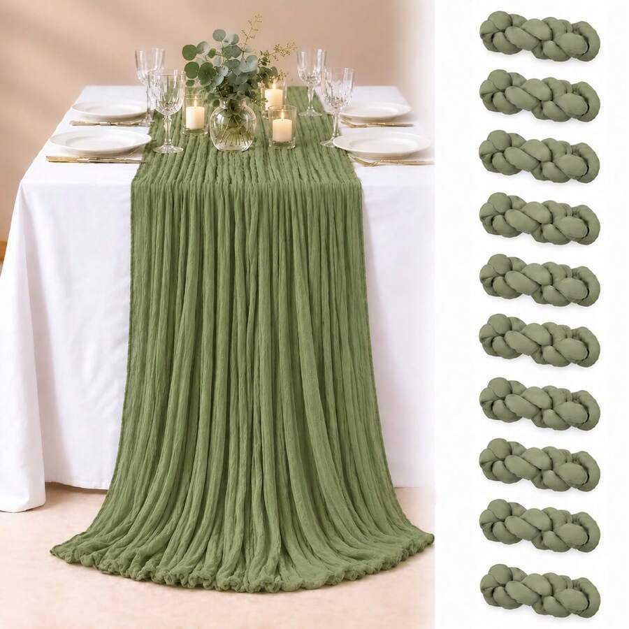 10 buah Taplak Meja Kasa Hijau Sage, Taplak Meja Kasa Semi-Transparan Gaya Pedesaan Bohemian, Cocok untuk Pernikahan, Pesta Lajang, Pesta Bayi, Pesta Ulang Tahun, Resepsi, Perjamuan, Meja Makan Gaya Rumah Pertanian, Hiasan Tengah Meja dan Dekorasi Rumah - A - View 1