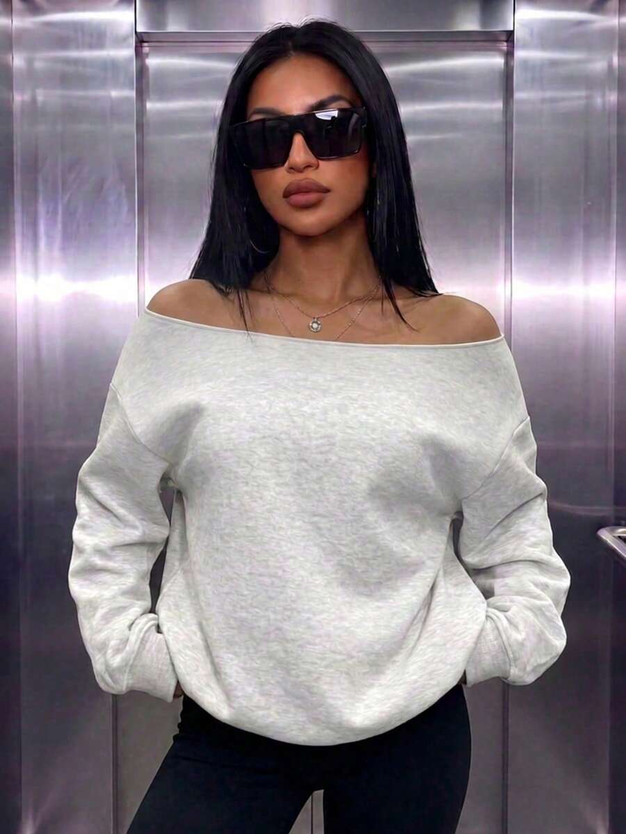 Women's Casual Off The Shoulder Oversized Sweatshirt For Dailywear Winter&Fall,Cozy Fleece Lined,Going Out,Winter