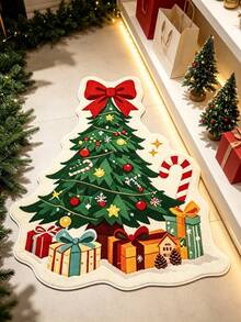 1pc Christmas Tree Gift Shaped Rug With Bow Top, Suitable For Autumn/Winter, Christmas Decoration Carpet, Bedroom Decor, Small Rug, Carpet, Home Decor, Living Room Rug, Living Room Small Rug, Bedroom Carpet, Living Room Home Decor, Outdoor Rug, Washable Carpet - B - View 3