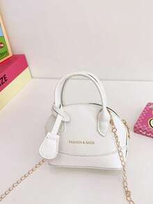A Fashionable And Cute Children's Bag, Cute Chain Crossbody Bag, High-End Solid Color Letter Print Bag, Zipper, Lychee Pattern Handbag, Small Shell Crossbody Bag, Suitable For Teenagers Shopping Or Daily Use, Sweet And Cute, An Essential Fashion Item For . - Multicolor - View 3