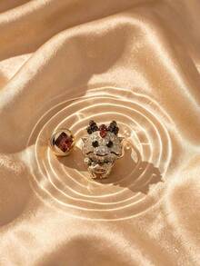 Anting Tusuk Asimetris Naga Kecil Lucu SWAROVSKI, Anting Kristal Kartun Gaya Cina, Hadiah Ulang Tahun untuk Pacar - Kuning - View 2