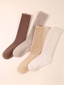 1/4 Pairs Women's Loose Knit Socks, Yoga Socks, Slouchy Socks, Women's Slouch Socks, Women's Ruched Socks, Mid-Calf Socks, Multi-Color, Mixed Color - Multicolor - View 4