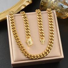 Thick 18K Gold Plated Stainless Steel Zirconia Cuban Link Chain Necklace For Men,Hip Hop Style Statement Daily Wear Jewelry Gift - Gold - View 4