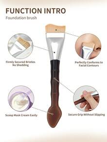 INYUSUN 1pc Bamboo Handle Face Foundation Makeup Brush, Dual-Ended Mask Spoon Concealer Makeup Tool, Portable Flat Head Seamless Base Brush - Multicolor - View 4