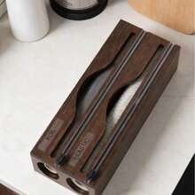 Cling Film Storage & Cutting Box, Foil & Cling Film Storage Box, Dual Compartment Cling Film Cutter, Rectangular, For Kitchen Cutting Cling Film & Aluminum Foil, Suitable For Back To School Season - Brown - View 2