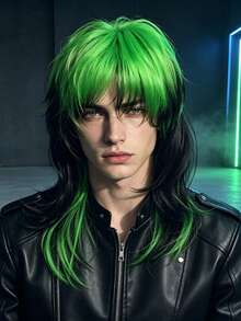 Two-Color Gradient Cosplay Wig, Long Layered Mullet Wig With Bangs, Synthetic Hair For Halloween, Party & Carnival - Multicolor - View 10
