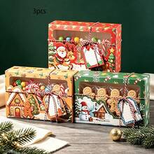 3pcs/Pack Christmas Kraft Paper Gift Boxes With PVC Window, Candy Boxes, Cookie Boxes, Dessert Boxes, Party Favors, Includes Rope And Card Decoration - View 14