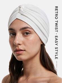1pc Textured Criss-Cross Elastic Hat, Retro Fashion Cap & Headwrap,Holiday,Festival - Navy - View 10