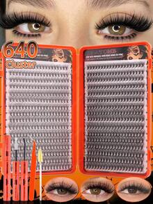 544/608/640 Clusters Single Cluster False Eyelashes, Includes Eyelash Glue, Tweezers And Brush Eyelash Book, DIY Eyelash Extensions, Segmented Cluster Eyelashes, Basic Style. Suitable For Daily Wear, Dates, Parties, Halloween And Other Occasions. - Multicolor - View 6