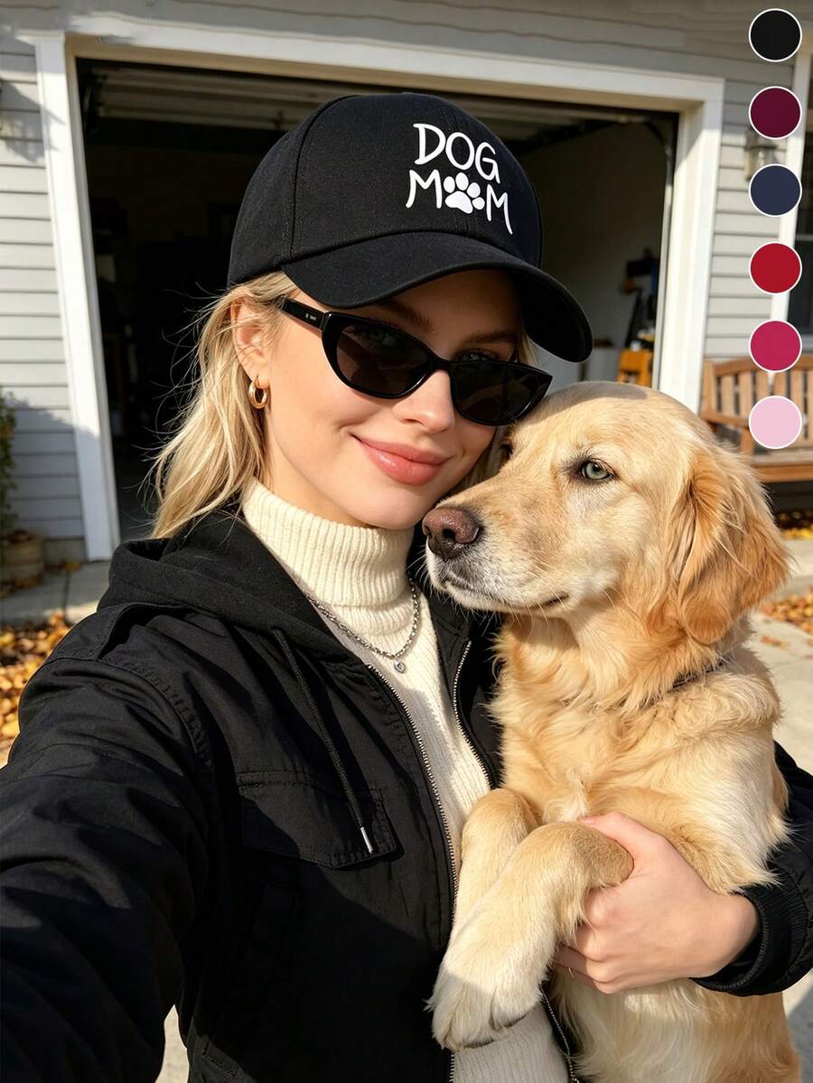 1pc "Dog Mom" Printed Baseball Cap, Classic Casual Vintage Soft Sweatband, Adjustable Size, Lightweight Multipurpose, Retro Dad Hat, Suitable For Trip