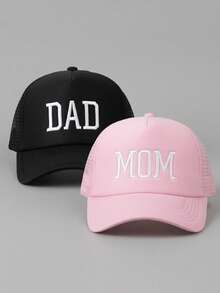 2pcs Embroidered Letter DAD And MOM Foam Breathable Baseball Caps, Trucker Hats, Ideal Gift For Parents And Family - Multicolor 1 - View 7