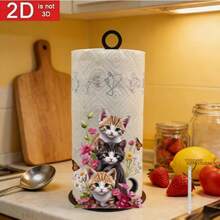 New All-Season Acrylic Decorative Item: Flowers, Butterflies And 3 Cats 2D Creative Acrylic Napkin Holder, Perfect For Kitchen Paper Storage, Suitable For Holiday Party Decoration, Beautiful And Affordable Price - View 1