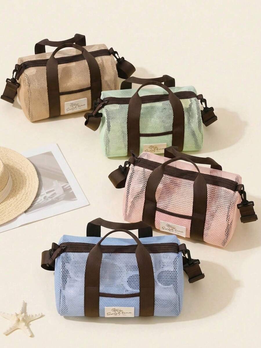 Portable Mesh Toiletry Bag Shoulder Bag With Zipper And Adjustable Strap, Large Capacity Shell Sports Storage Bag, Suitable For Sports, Gym, Yoga, Travel, Daily, Swimming, Short Trips, Makeup Bag, Unisex, Lightweight Waterproof Mesh Beach Swimming Pool Storage Basket