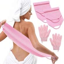 Bath Sets, 2Pcs Exfoliating Glove And 2Pcs Body Scrubber, Back Scrubbers For Use In Shower, Exfoliating Mitt And Exfoliating Towel For Body, Face, Shower, Bath And Deep Cleansing - Multicolor - View 1