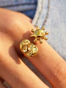1pc Vintage Minimalist Gold Sun Pleated Open Ring, Bohemian Style, Suitable For Women's Jewelry For Weddings, Parties, Festivals And Daily Wear, Party, Daily, Christmas And Wedding - Multicolor - View 1