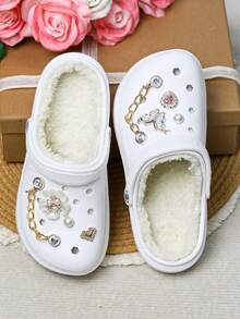 CIVHOM Women's Winter Plush Lined Garden Clogs, EVA Soft Sole Comfortable Indoor Slippers, Slip-On Design, Ideal Gift For Halloween And Christmas - White - View 4