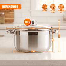 Geezy Stainless Steel Stock Pots With Glass Lids - Deep Casserole Cooking Pots With Induction Base For Gas, Electric, Ceramic & Halogen Hobs, Dishwasher Proof Cookware - View 13