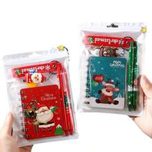 1PC Christmas Theme Stationery Set (2 Spiral Notebooks + 2 Pens + 1 Keychain) - Cartoon Christmas Spiral Notebook, Neutral Pen, Keychain, Combination Christmas Small Gift - Classroom Prize Christmas Souvenir Stationery - Random Style - A - View 1