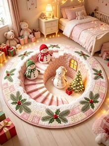1pc 3-Piece Christmas Snowman Pattern Floor Mat, Bathroom Mat, Bathroom Rug, Door Mat, Small Rug, Carpet, Floor Mat, Home Decor, Area Rug, Outdoor Mat, Home Decor, Area Carpet, Bedroom Rug, Washable Carpet - Multicolor - View 3