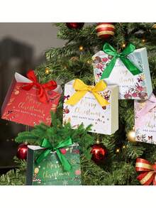 8pcs Merry Christmas Gift Bags, Mini Christmas Bags, 5.1 * 4.5 * 2.2 Inches, With Bow Ribbon, Small Paper Gift Packaging Bags, With Transparent Window, Suitable For Holiday Parties, Birthdays And Theme Celebrations, Christmas Gift Packaging Decoration - Multicolor - View 9