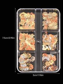 Fall Halloween Metal Nail Charms 6 Grids Box Ghost Pumpkin Bat DIY Nail Decorations - Gold - View 5